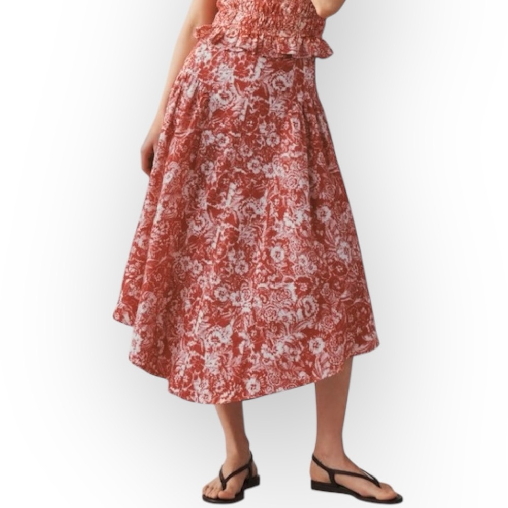 Anthropologie Red Floral Linen Midi Skirt
12 NWT